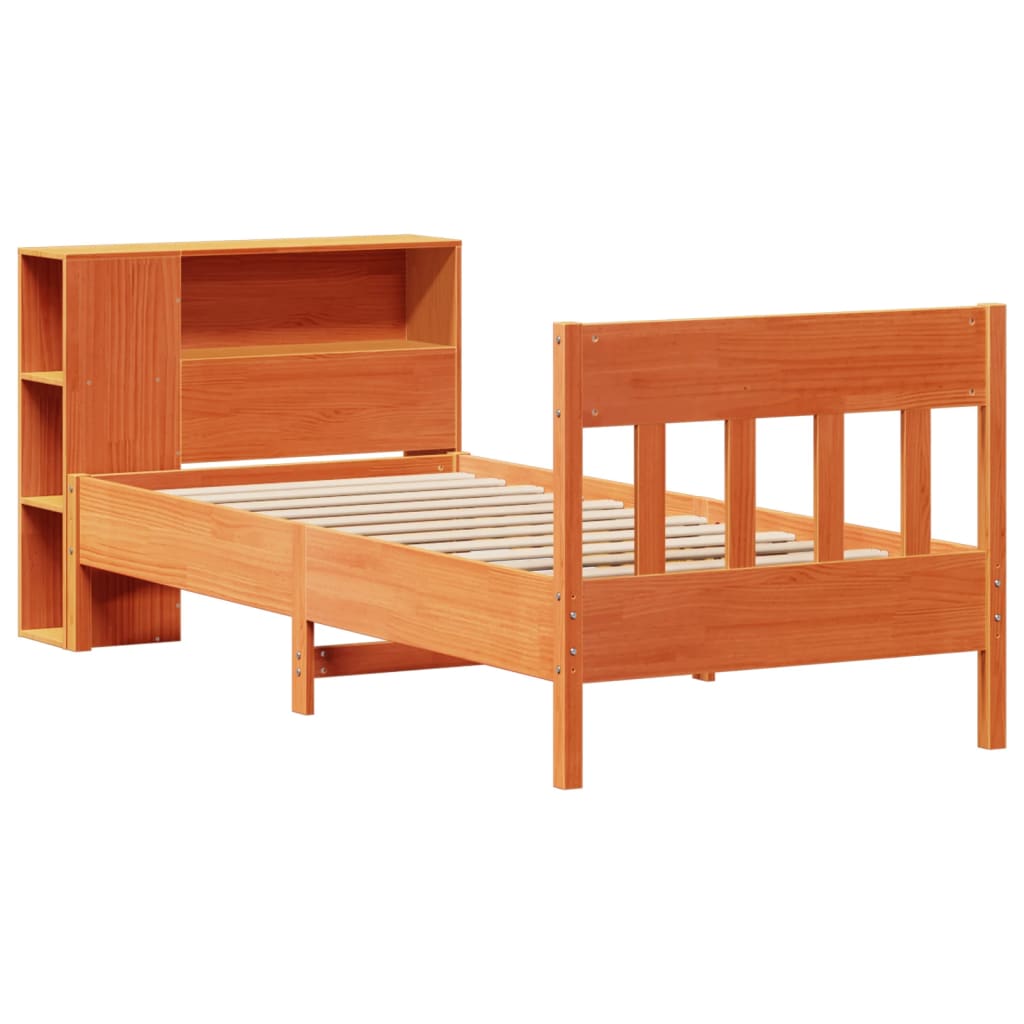 Lit bibliothèque sans matelas cire marron 100x200 cm pin massif - XIOS