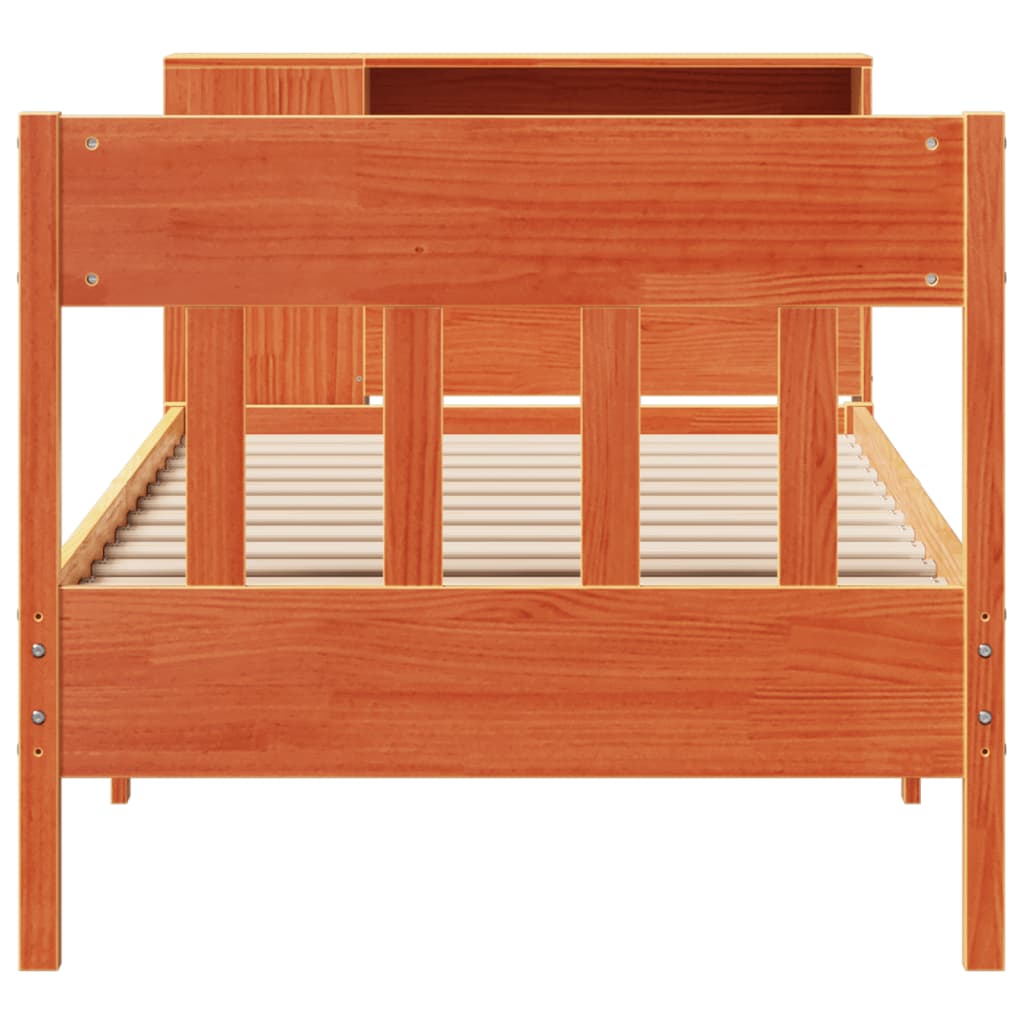Lit bibliothèque sans matelas cire marron 100x200 cm pin massif - XIOS