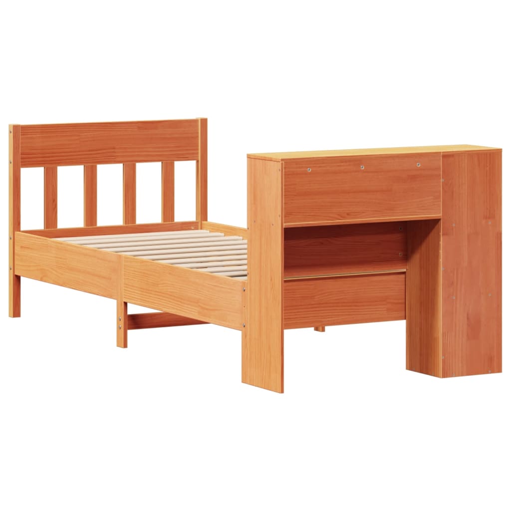 Lit bibliothèque sans matelas cire marron 100x200 cm pin massif - XIOS
