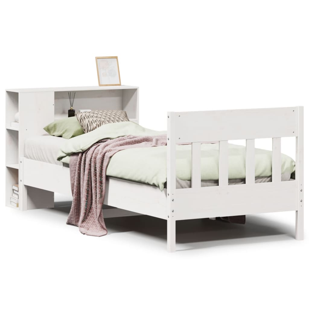 Lit bibliothèque sans matelas blanc 75x190cm bois de pin massif - XIOS