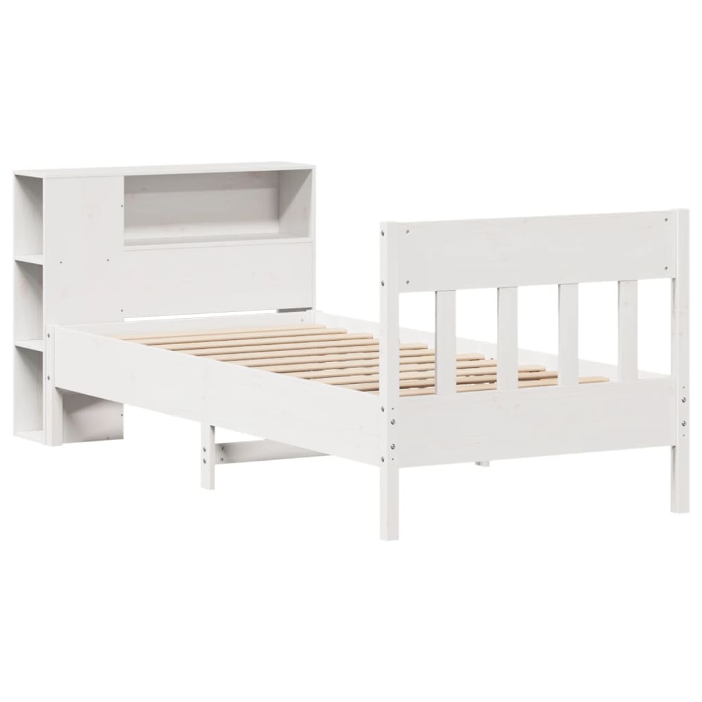 Lit bibliothèque sans matelas blanc 75x190cm bois de pin massif - XIOS