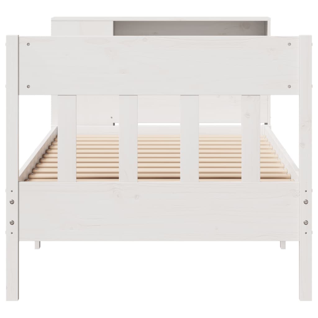 Lit bibliothèque sans matelas blanc 75x190cm bois de pin massif - XIOS