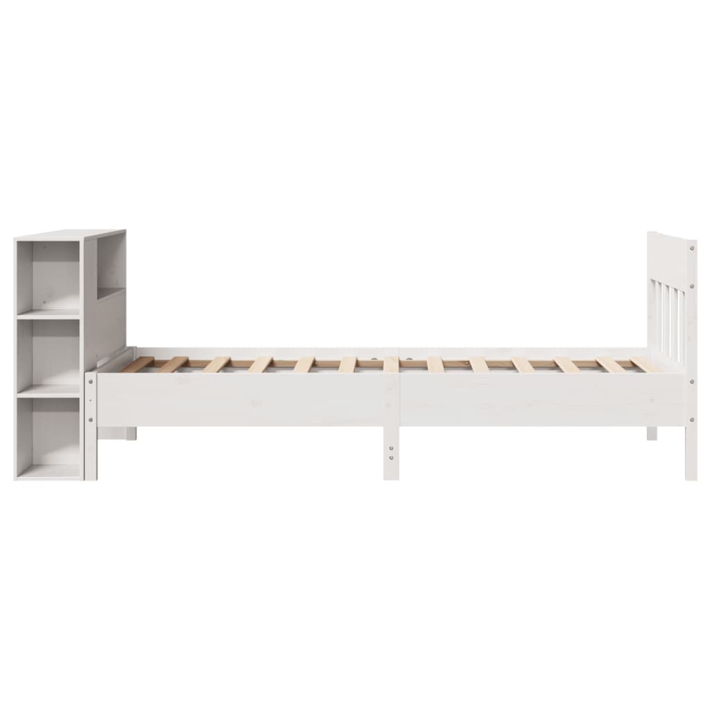 Lit bibliothèque sans matelas blanc 75x190cm bois de pin massif - XIOS