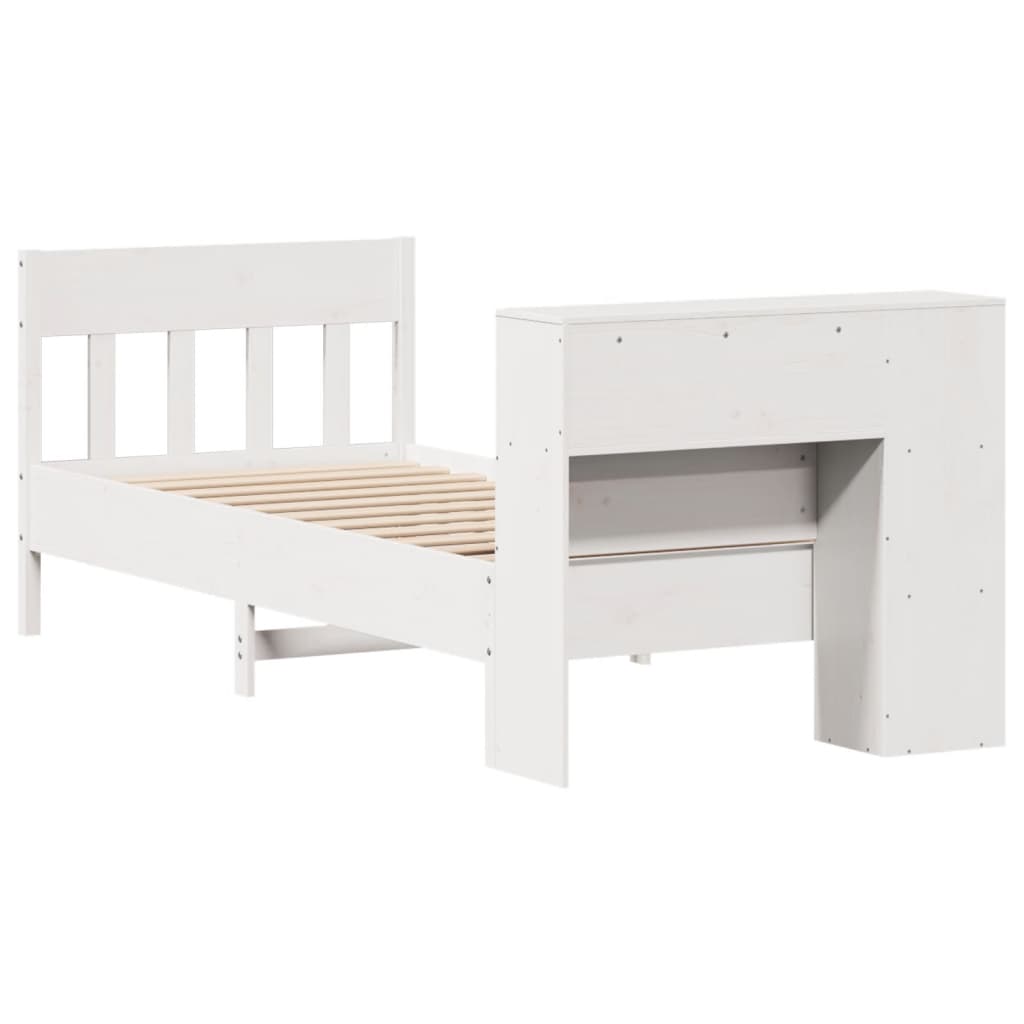 Lit bibliothèque sans matelas blanc 75x190cm bois de pin massif - XIOS