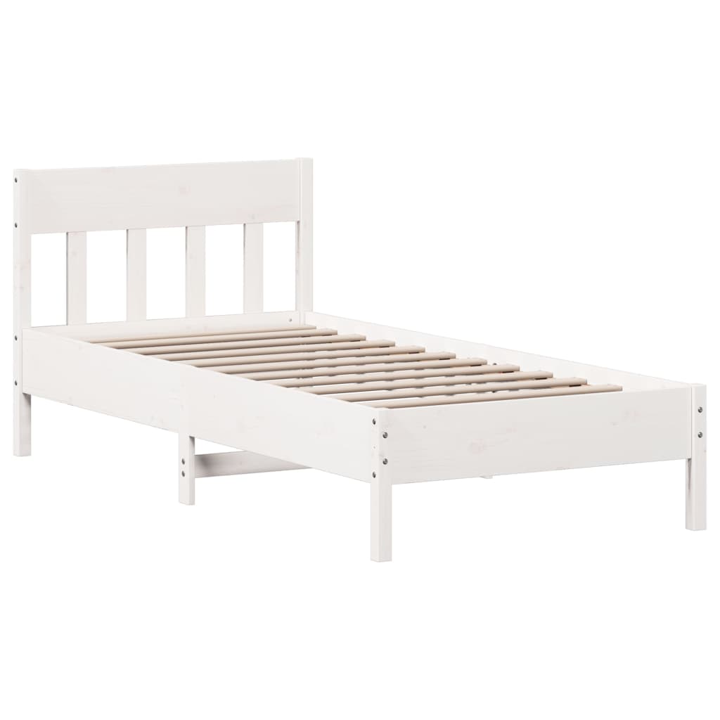 Lit bibliothèque sans matelas blanc 75x190cm bois de pin massif - XIOS