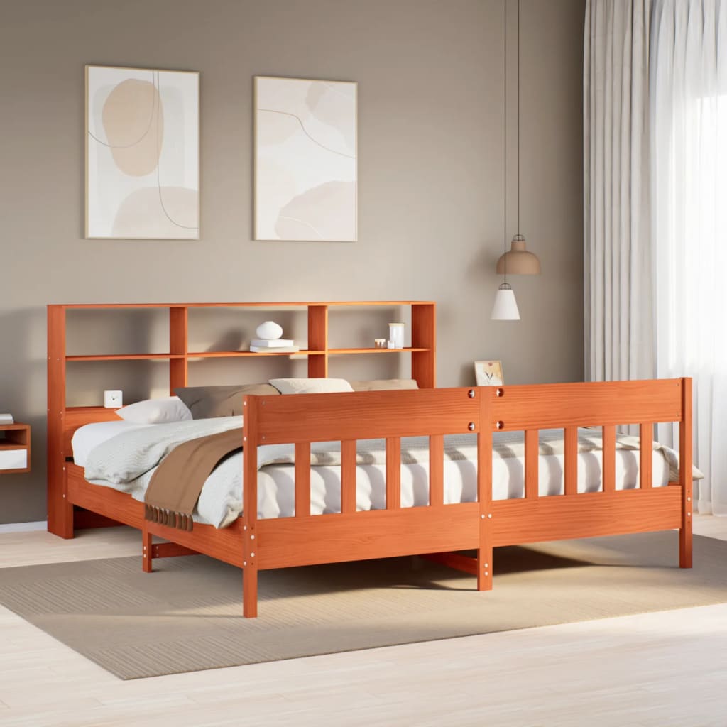 Cadre de lit sans matelas cire marron 180x200cm bois pin massif - XIOS