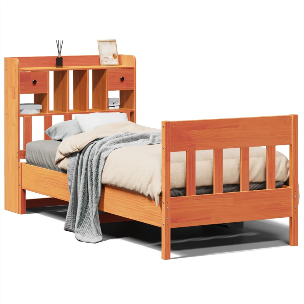 Cadre de lit sans matelas cire marron 100x200cm bois pin massif - XIOS