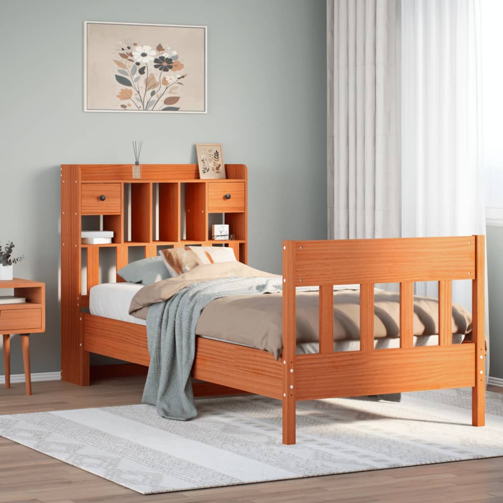 Cadre de lit sans matelas cire marron 100x200cm bois pin massif - XIOS