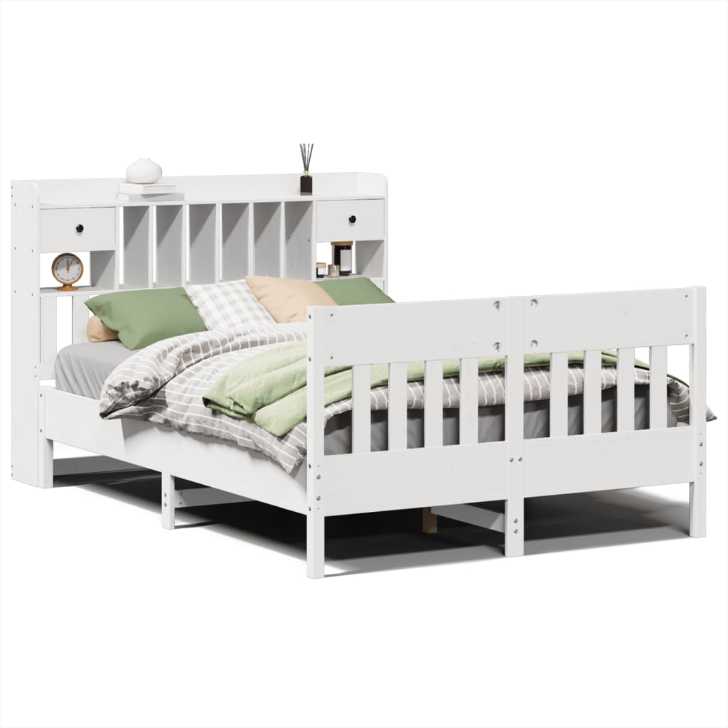 Cadre de lit sans matelas blanc 140x190 cm bois de pin massif - XIOS