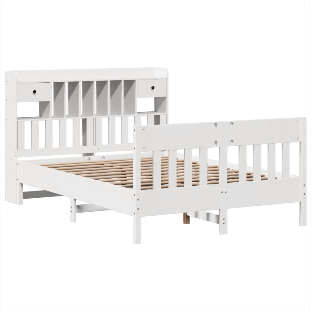 Cadre de lit sans matelas blanc 140x190 cm bois de pin massif - XIOS