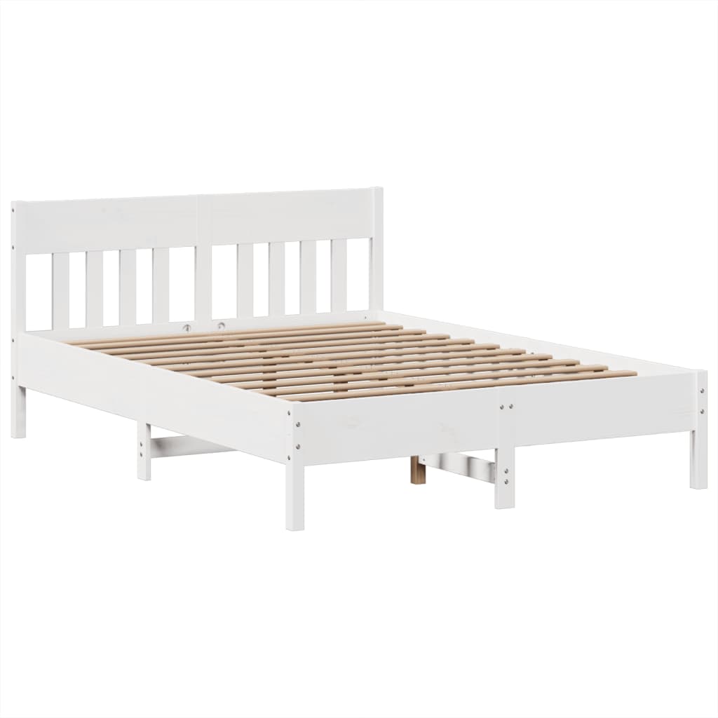 Cadre de lit sans matelas blanc 140x190 cm bois de pin massif - XIOS