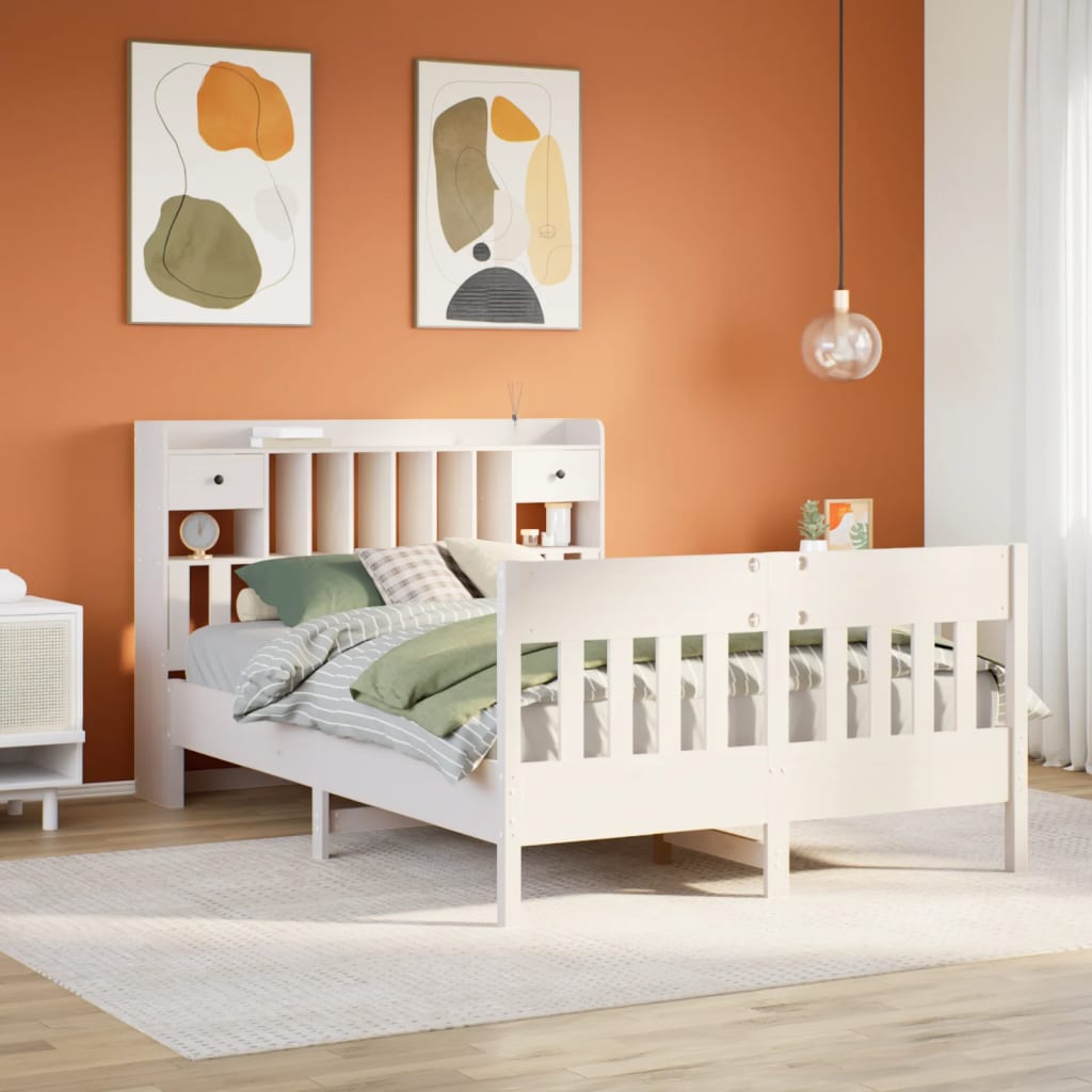 Cadre de lit sans matelas blanc 140x190 cm bois de pin massif - XIOS