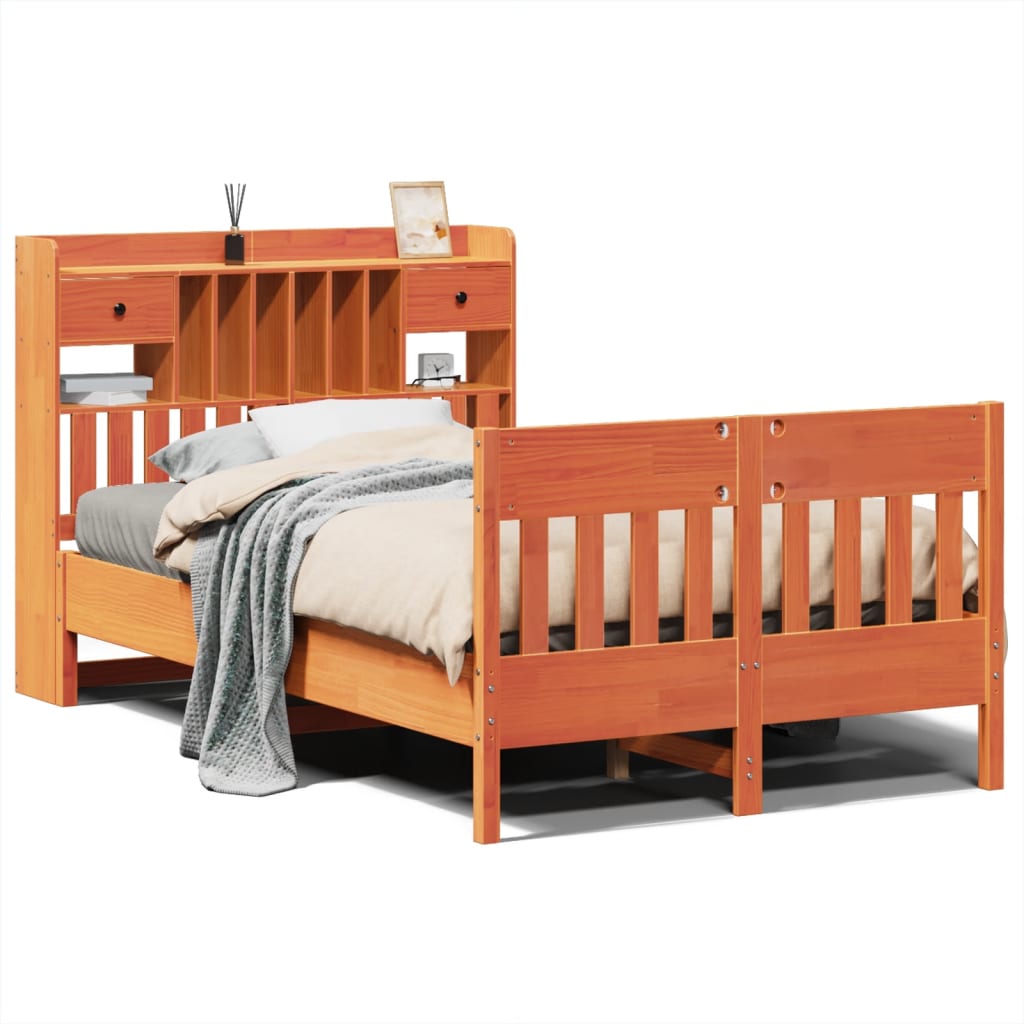 Cadre de lit sans matelas cire marron 135x190cm bois pin massif