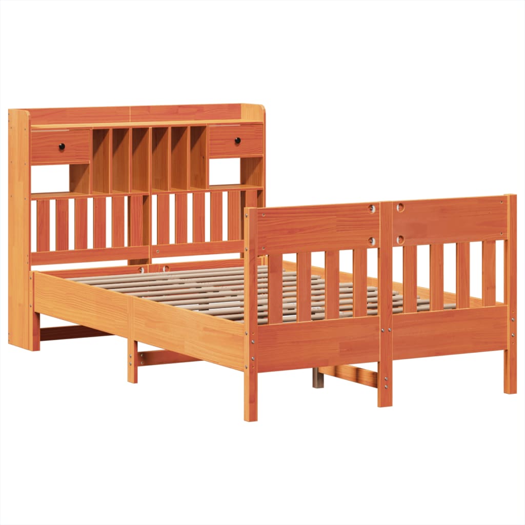 Cadre de lit sans matelas cire marron 135x190cm bois pin massif
