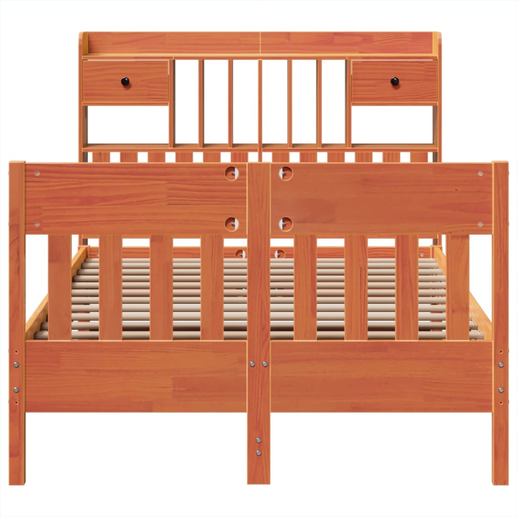 Cadre de lit sans matelas cire marron 135x190cm bois pin massif