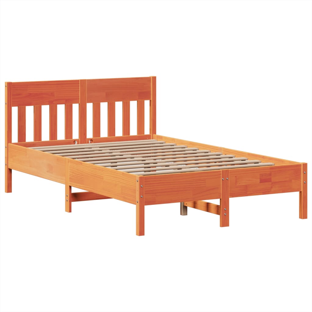 Cadre de lit sans matelas cire marron 135x190cm bois pin massif