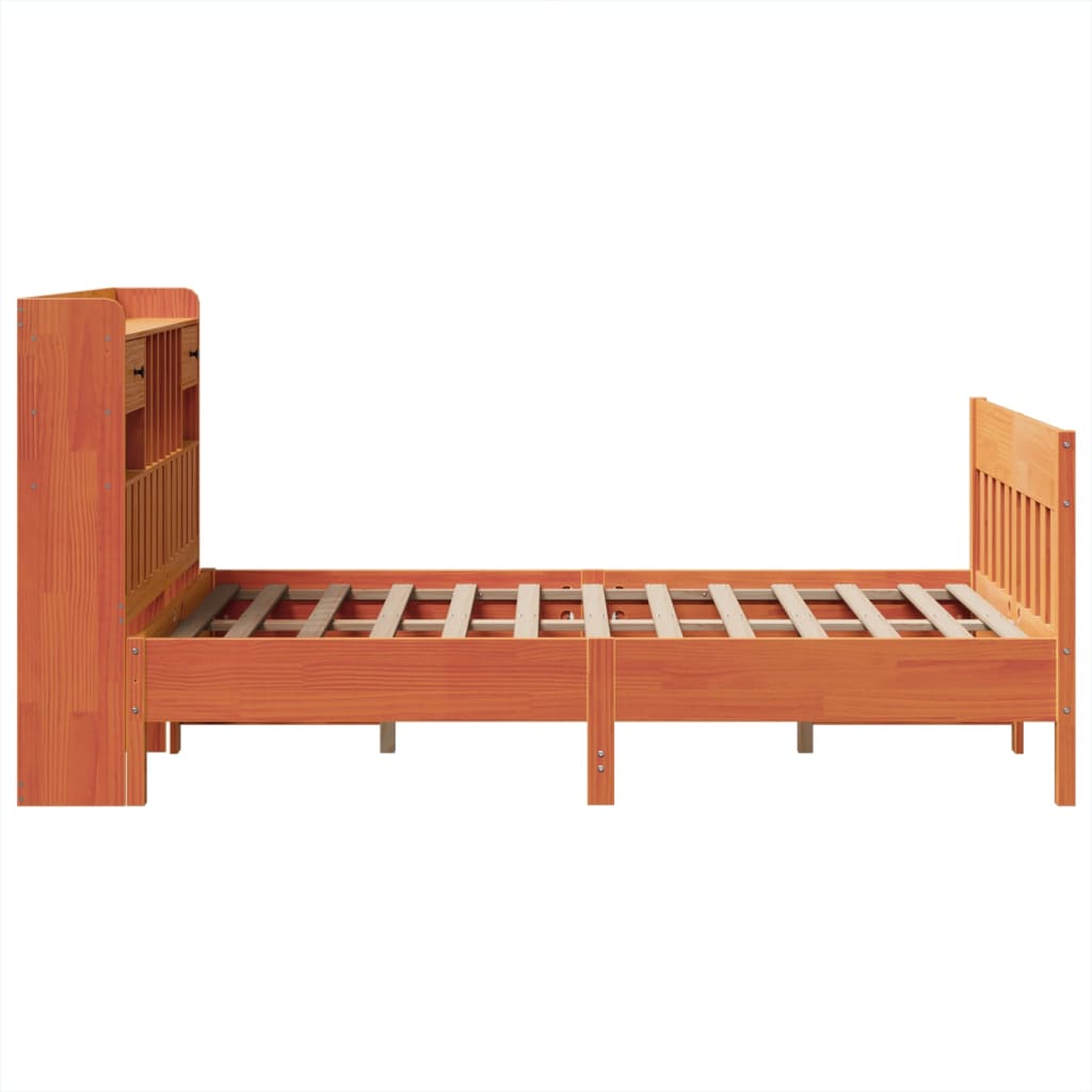 Cadre de lit sans matelas cire marron 135x190cm bois pin massif