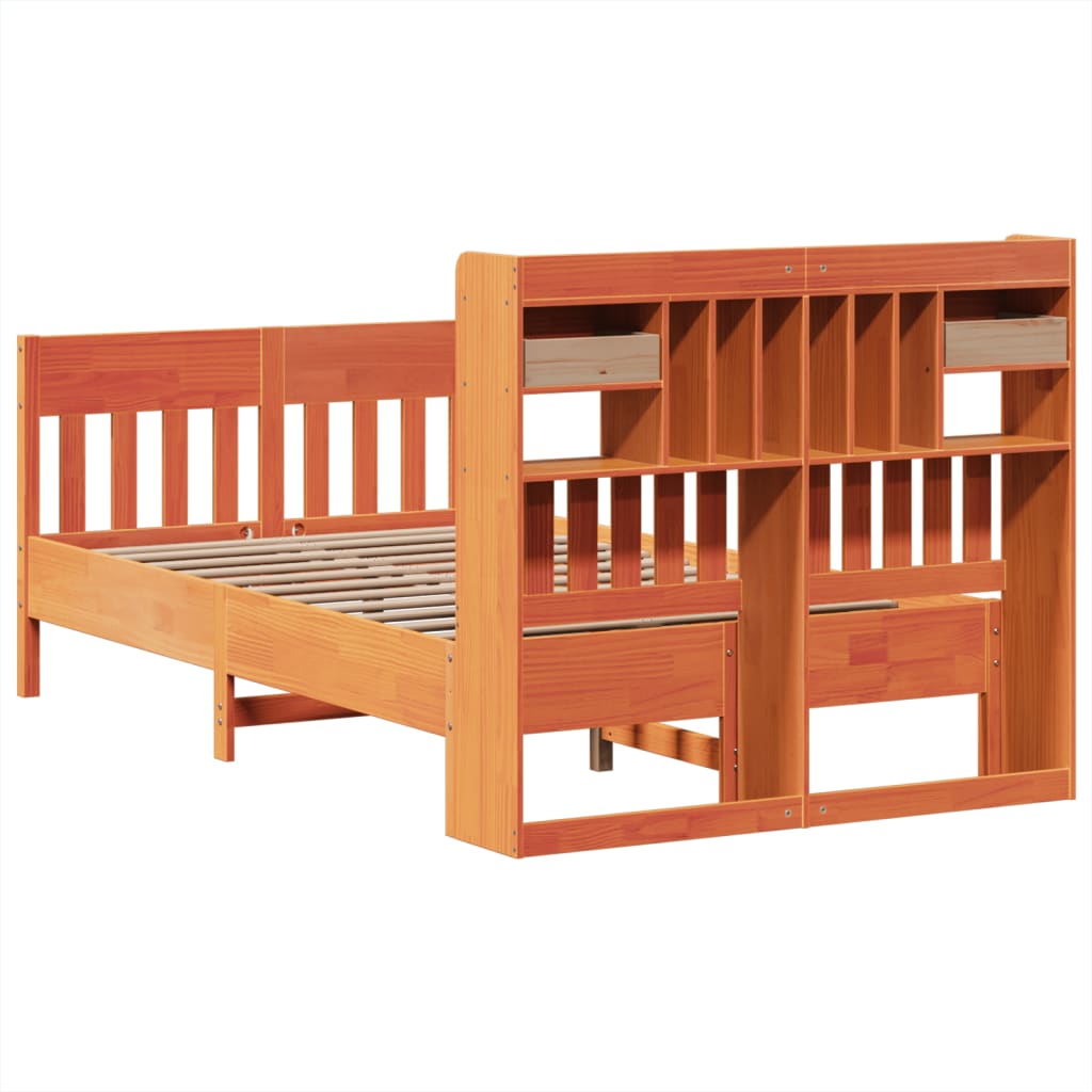 Cadre de lit sans matelas cire marron 135x190cm bois pin massif