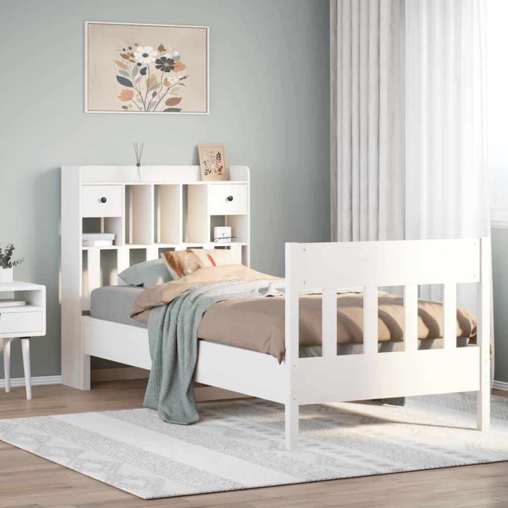 Cadre de lit sans matelas blanc 75x190 cm bois de pin massif - XIOS