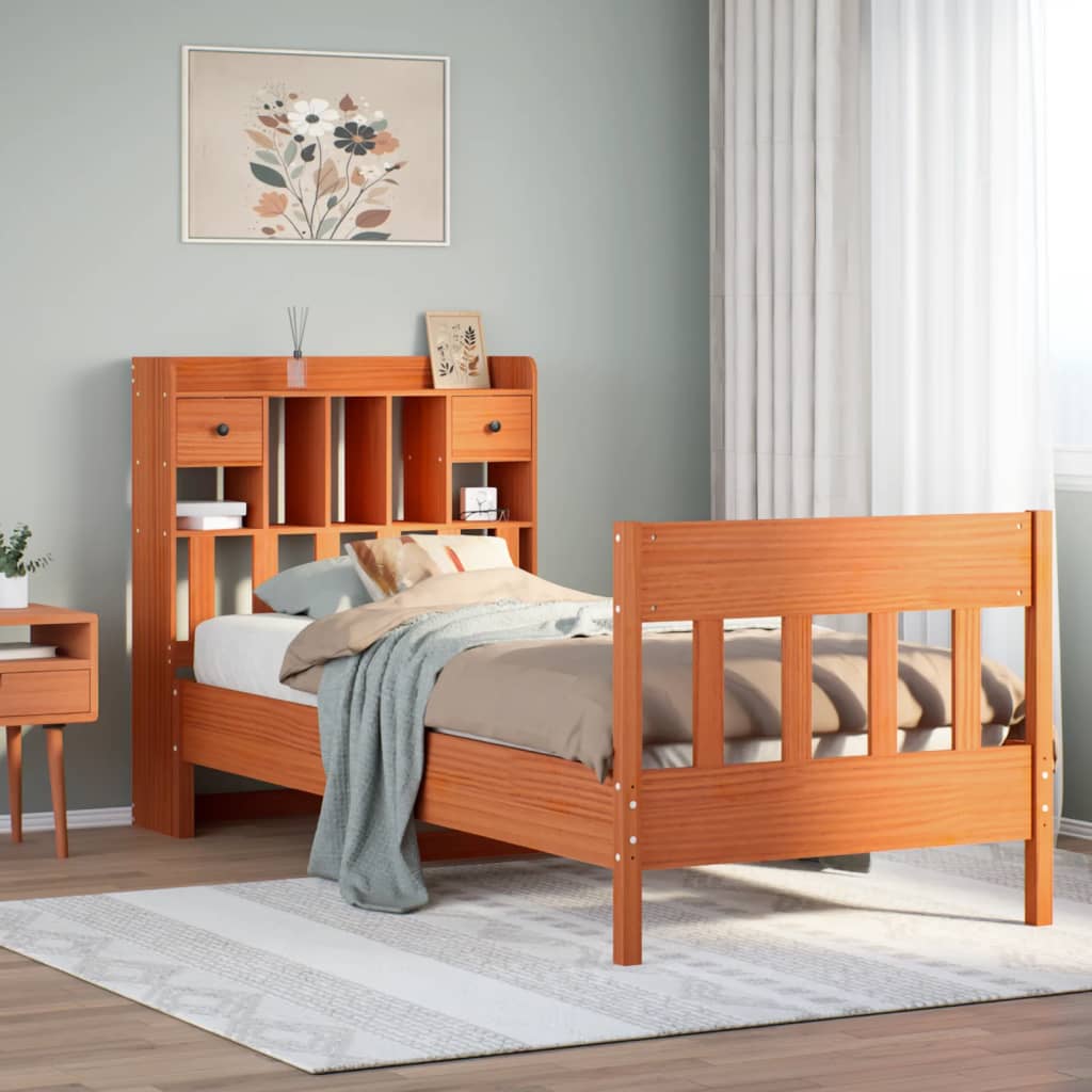Cadre de lit sans matelas cire marron 75x190 cm bois pin massif - XIOS