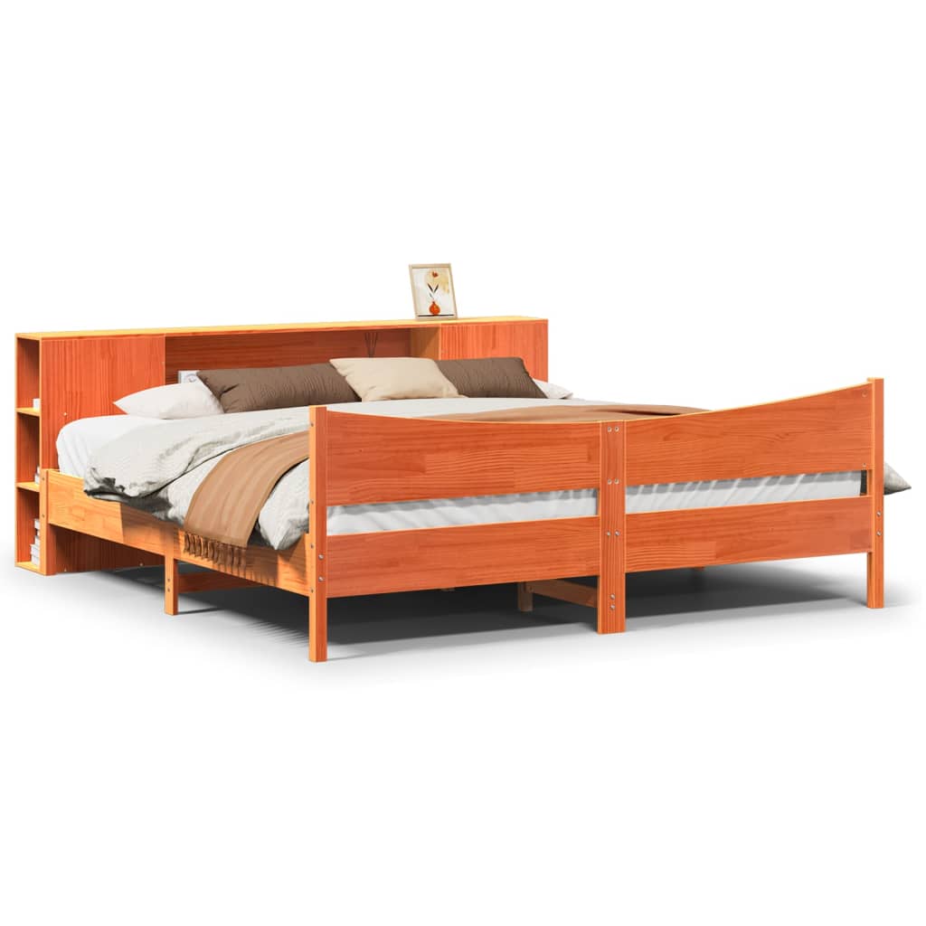 Cadre de lit sans matelas cire marron 200x200cm bois pin massif - XIOS