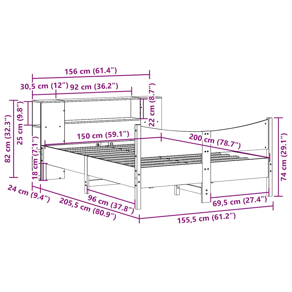 Cadre de lit sans matelas blanc 150x200 cm bois de pin massif - XIOS