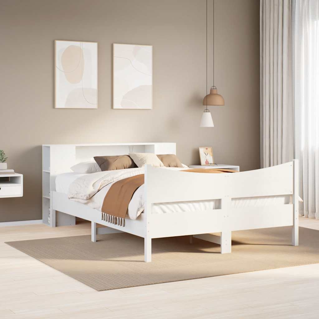Cadre de lit sans matelas blanc 150x200 cm bois de pin massif - XIOS