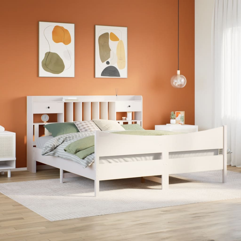 Cadre de lit sans matelas blanc 180x200 cm bois massif de pin - XIOS
