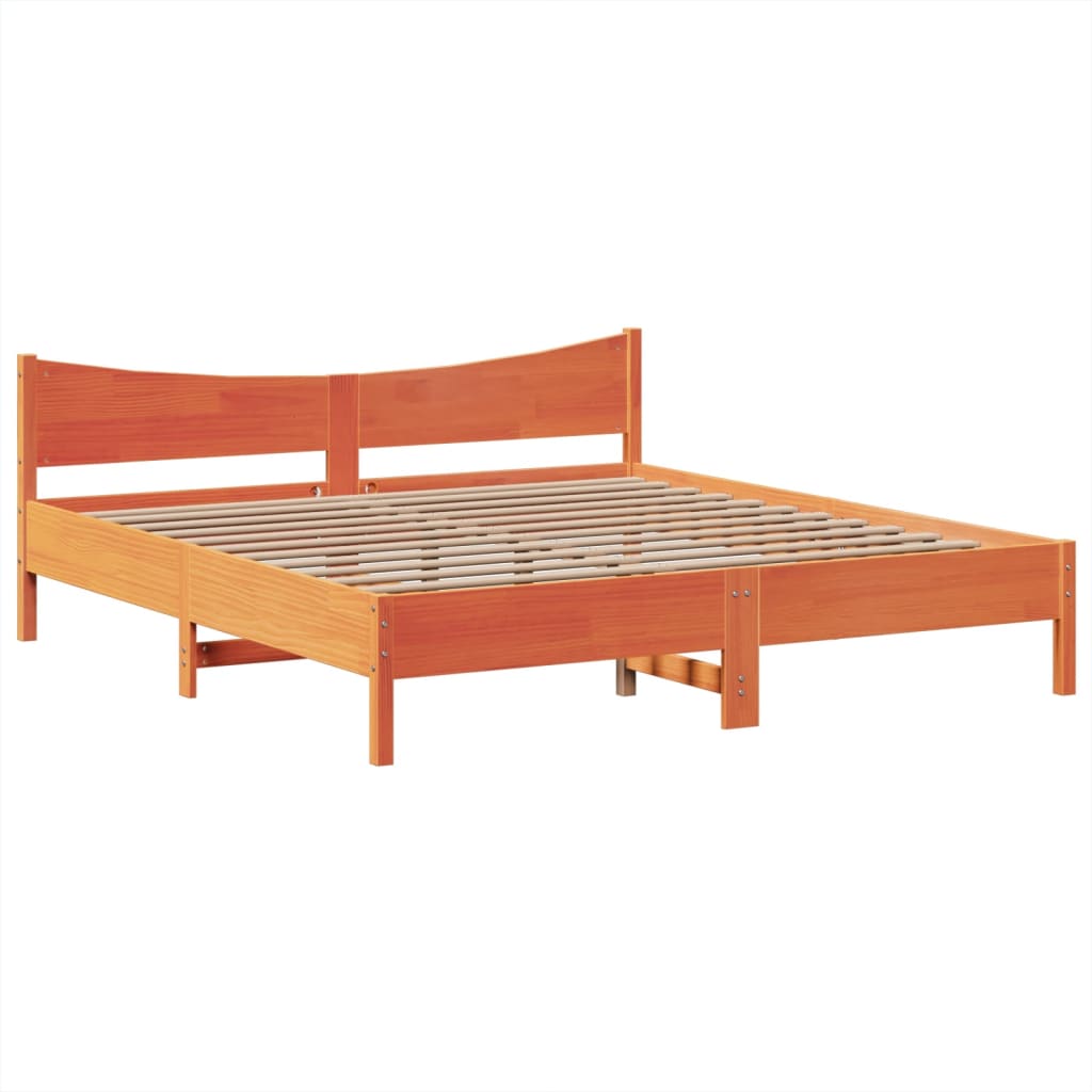 Cadre de lit sans matelas cire marron 180x200cm bois pin massif - XIOS