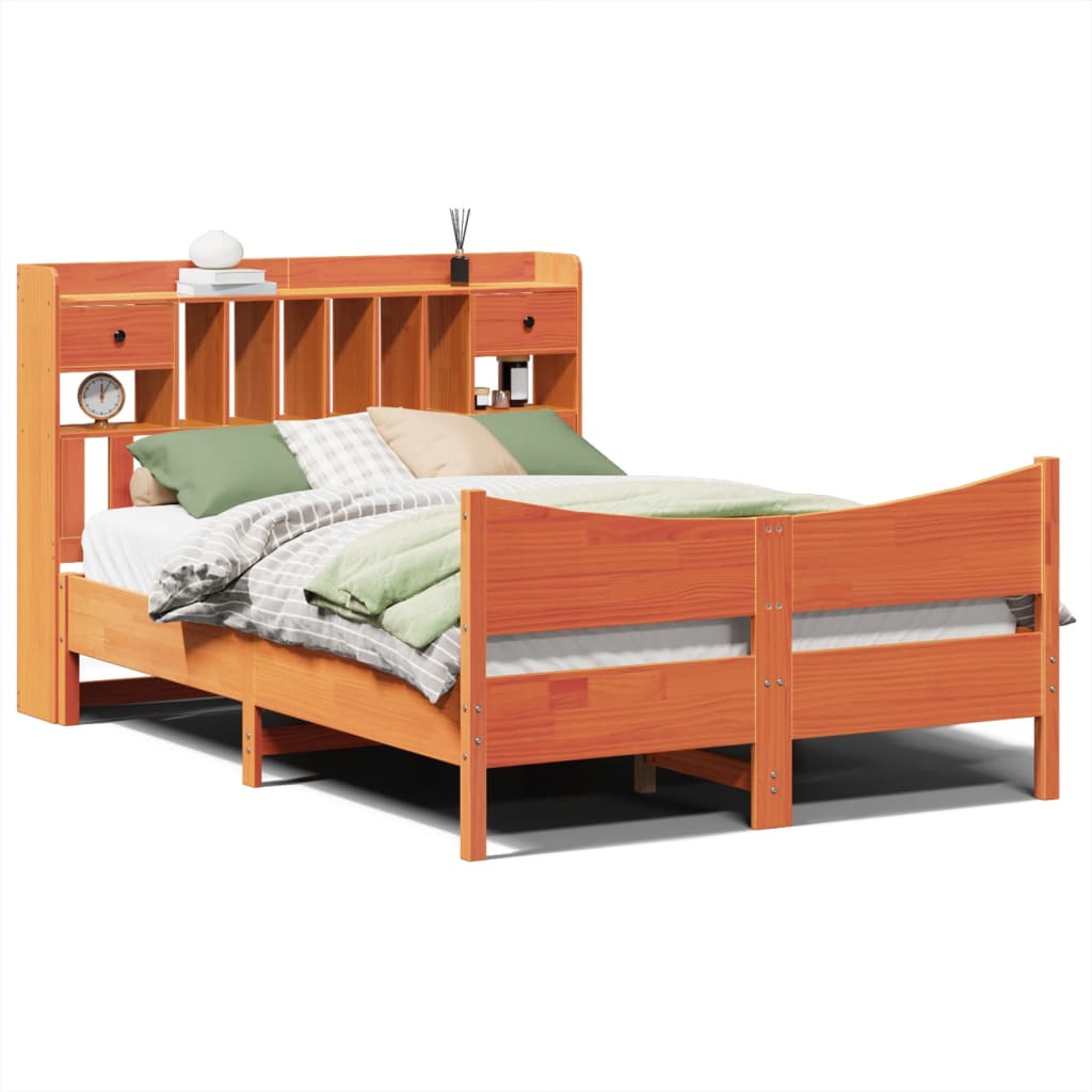 Cadre de lit sans matelas cire marron 160x200cm bois pin massif - XIOS