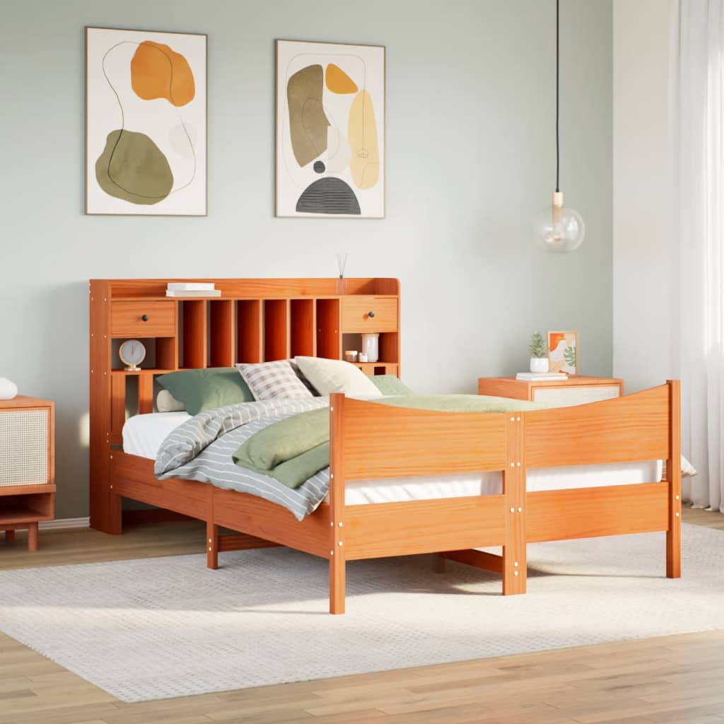 Cadre de lit sans matelas cire marron 160x200cm bois pin massif - XIOS