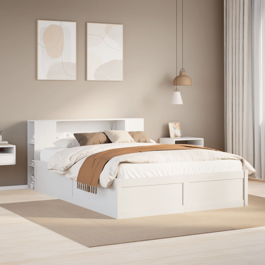 Cadre de lit sans matelas blanc 140x190 cm bois de pin massif - XIOS