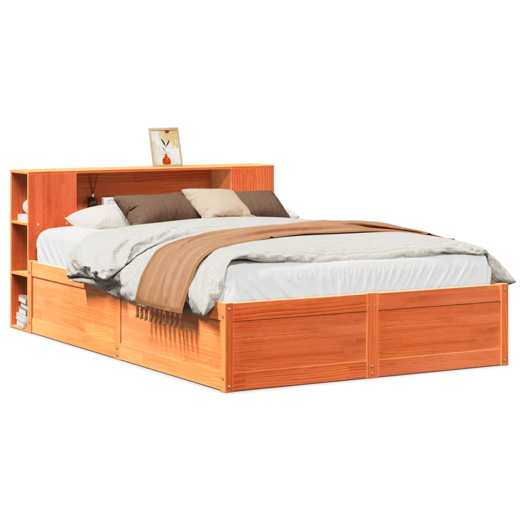 Cadre de lit sans matelas cire marron 140x190cm bois pin massif - XIOS