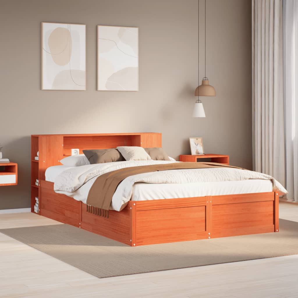Cadre de lit sans matelas cire marron 140x190cm bois pin massif - XIOS