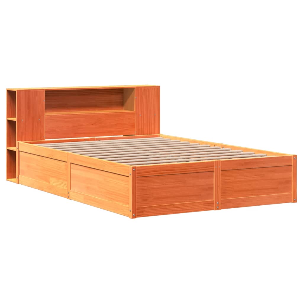Cadre de lit sans matelas cire marron 135x190cm bois pin massif - XIOS