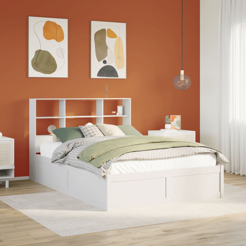 Cadre de lit sans matelas blanc 140x190 cm bois de pin massif - XIOS