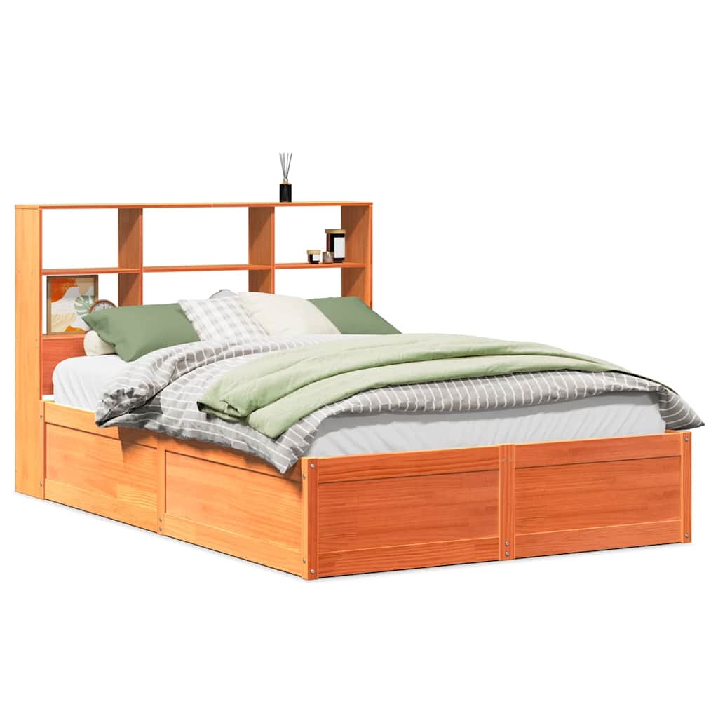 Cadre de lit sans matelas cire marron 135x190cm bois pin massif - XIOS