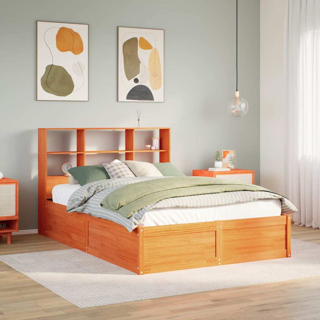 Cadre de lit sans matelas cire marron 135x190cm bois pin massif - XIOS