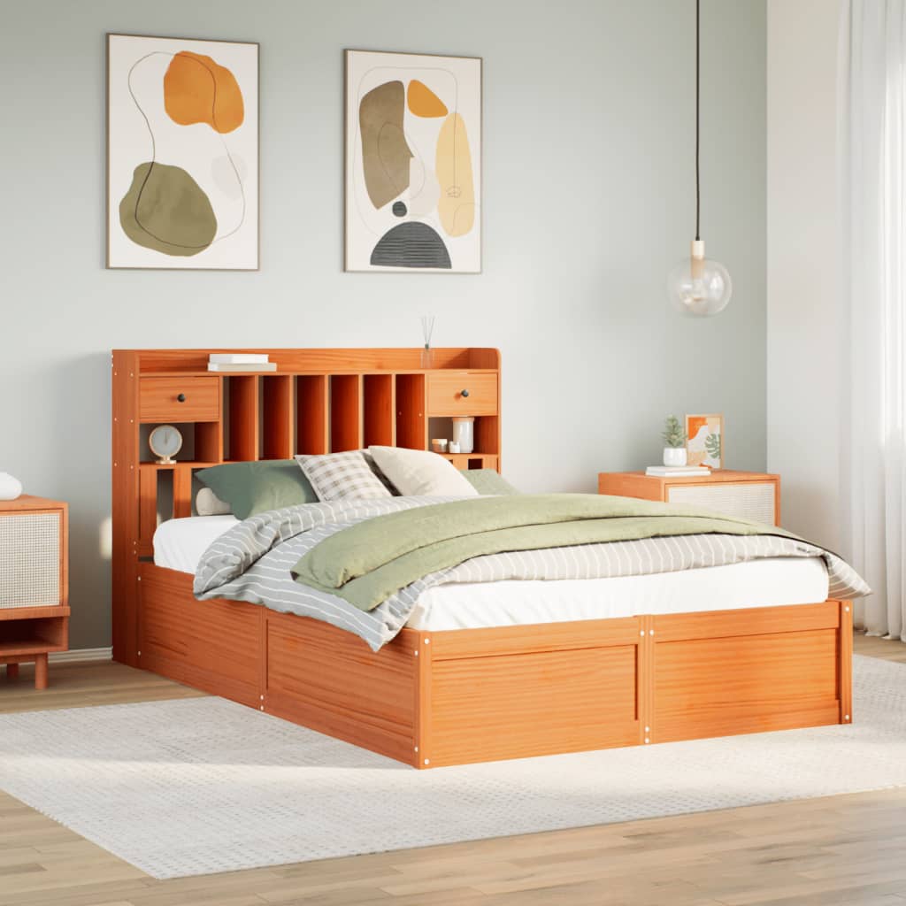 Cadre de lit sans matelas cire marron 160x200cm bois pin massif - XIOS