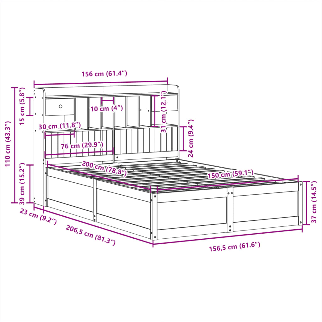 Cadre de lit sans matelas cire marron 150x200cm bois pin massif - XIOS