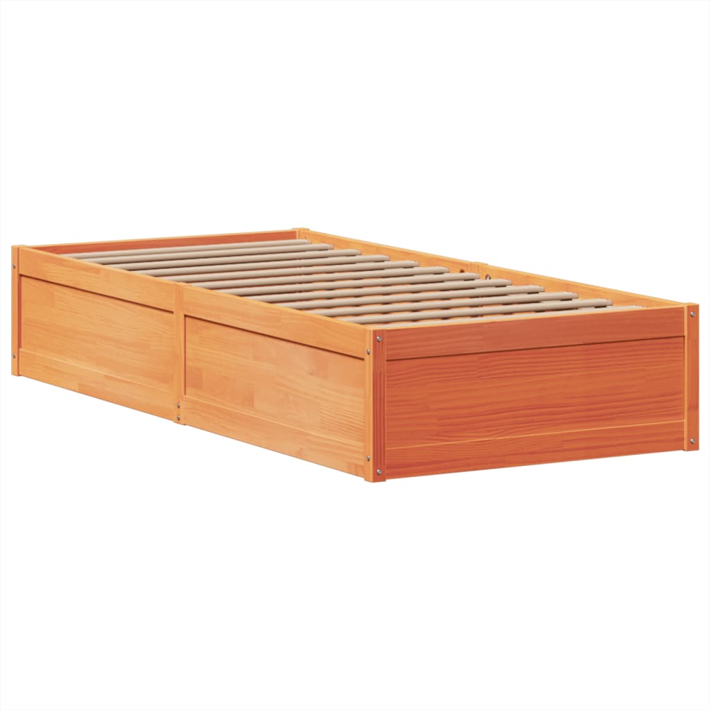 Cadre de lit sans matelas cire marron 100x200cm bois pin massif - XIOS