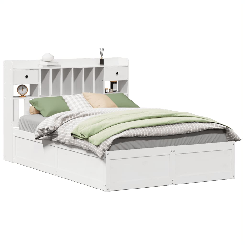 Cadre de lit sans matelas blanc 140x190 cm bois de pin massif - XIOS
