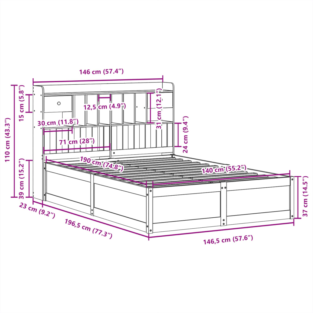 Cadre de lit sans matelas blanc 140x190 cm bois de pin massif - XIOS
