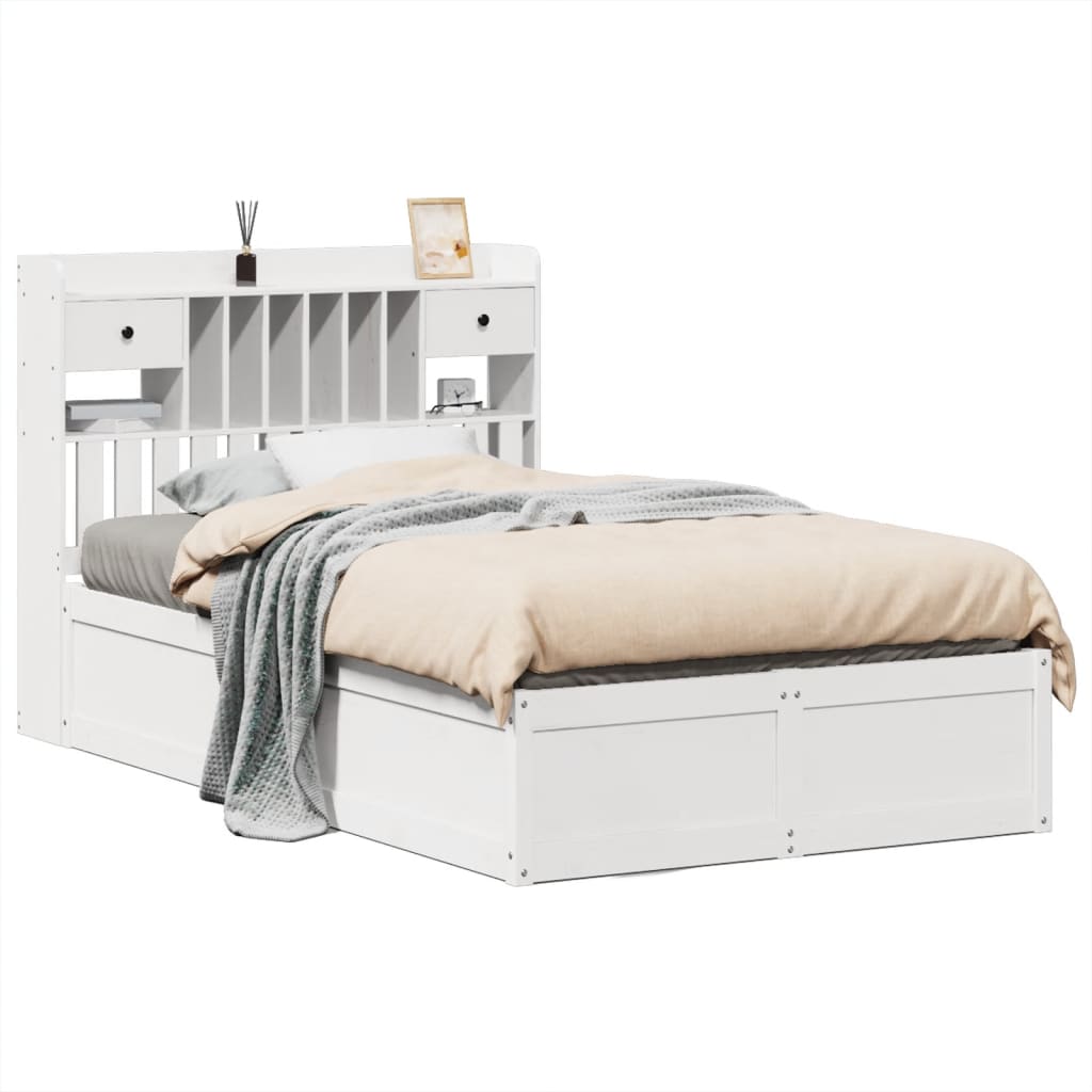 Cadre de lit sans matelas blanc 135x190 cm bois de pin massif - XIOS