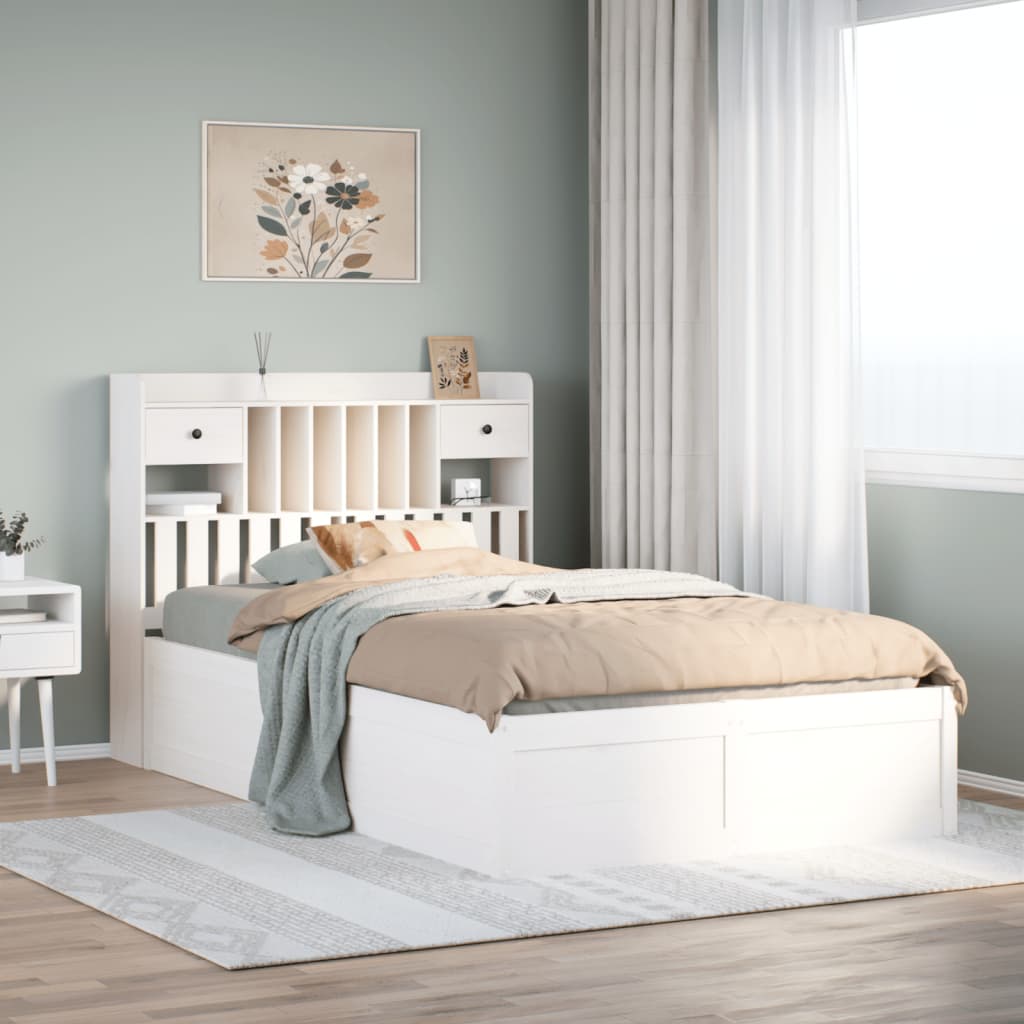 Cadre de lit sans matelas blanc 135x190 cm bois de pin massif - XIOS