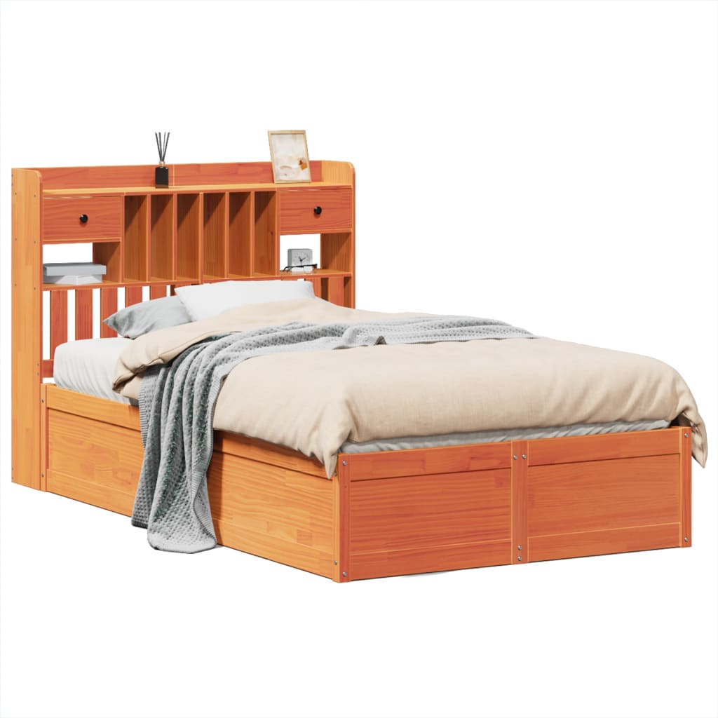 Cadre de lit sans matelas cire marron 135x190cm bois pin massif - XIOS