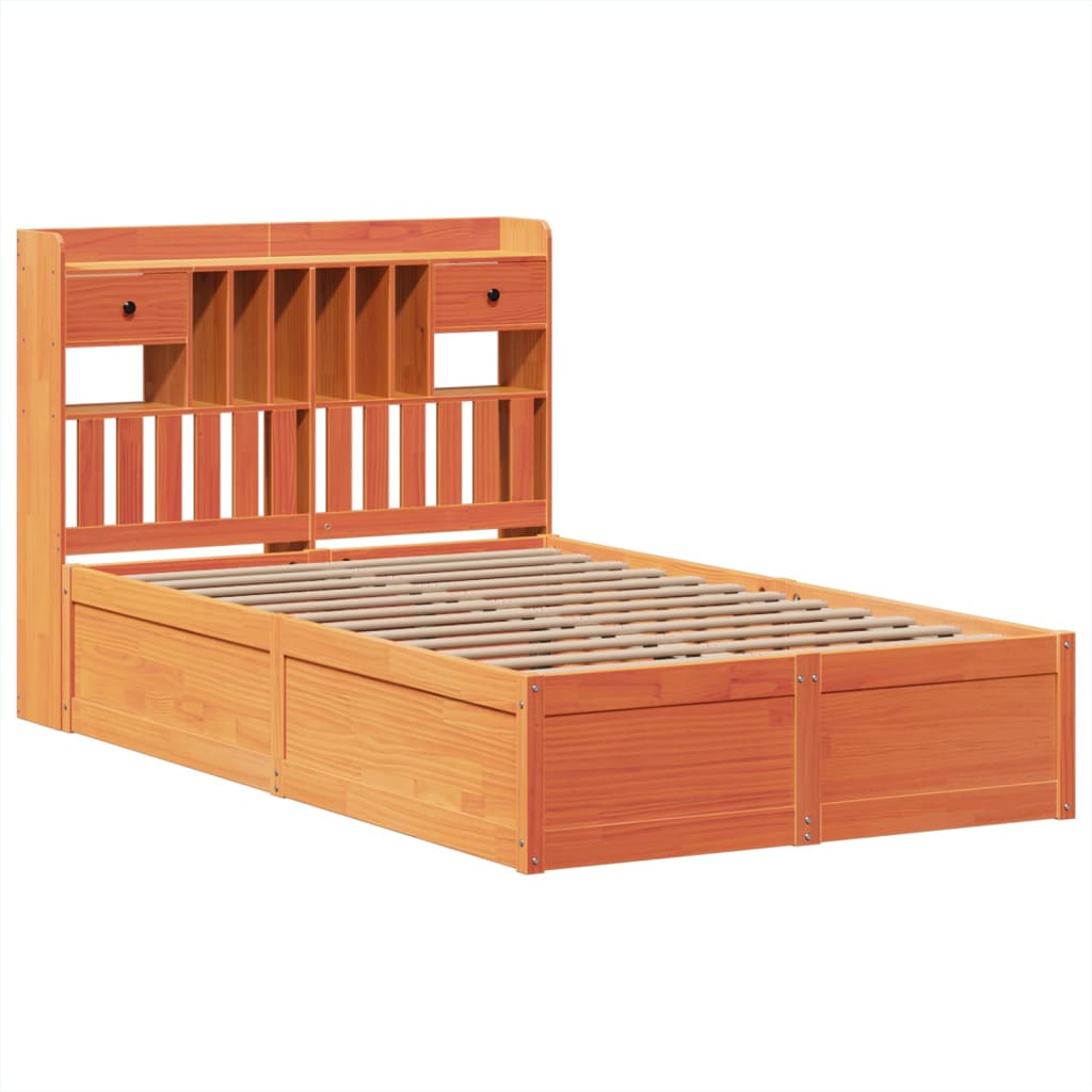 Cadre de lit sans matelas cire marron 135x190cm bois pin massif - XIOS