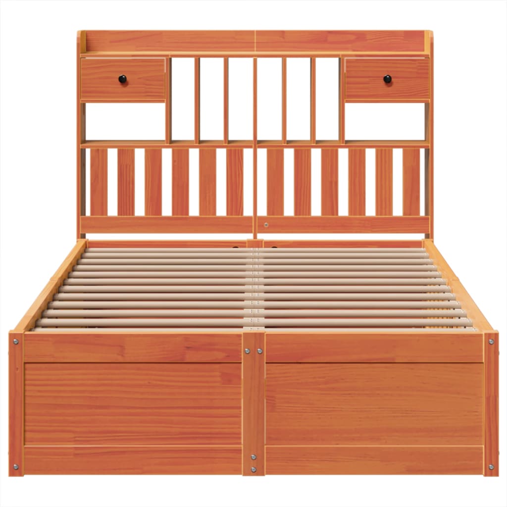 Cadre de lit sans matelas cire marron 135x190cm bois pin massif - XIOS