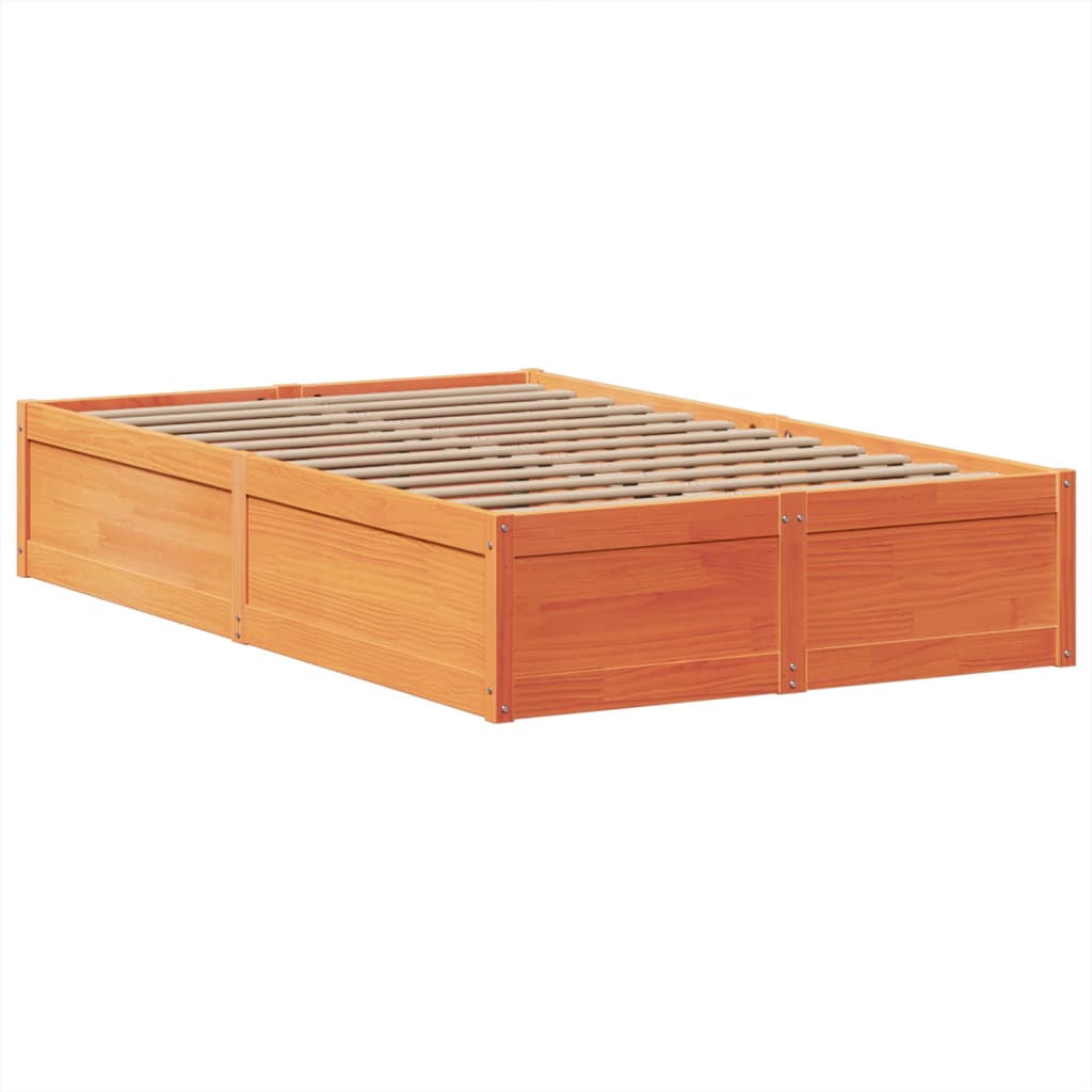 Cadre de lit sans matelas cire marron 135x190cm bois pin massif - XIOS