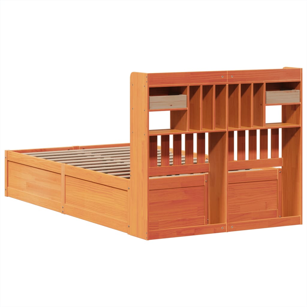 Cadre de lit sans matelas cire marron 135x190cm bois pin massif - XIOS